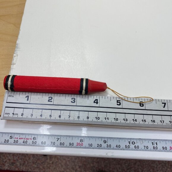 Ornamet Set Red Green White Tartan Plaid Mini Teddy Bear Bow Red Crayon - Picture 12 of 13